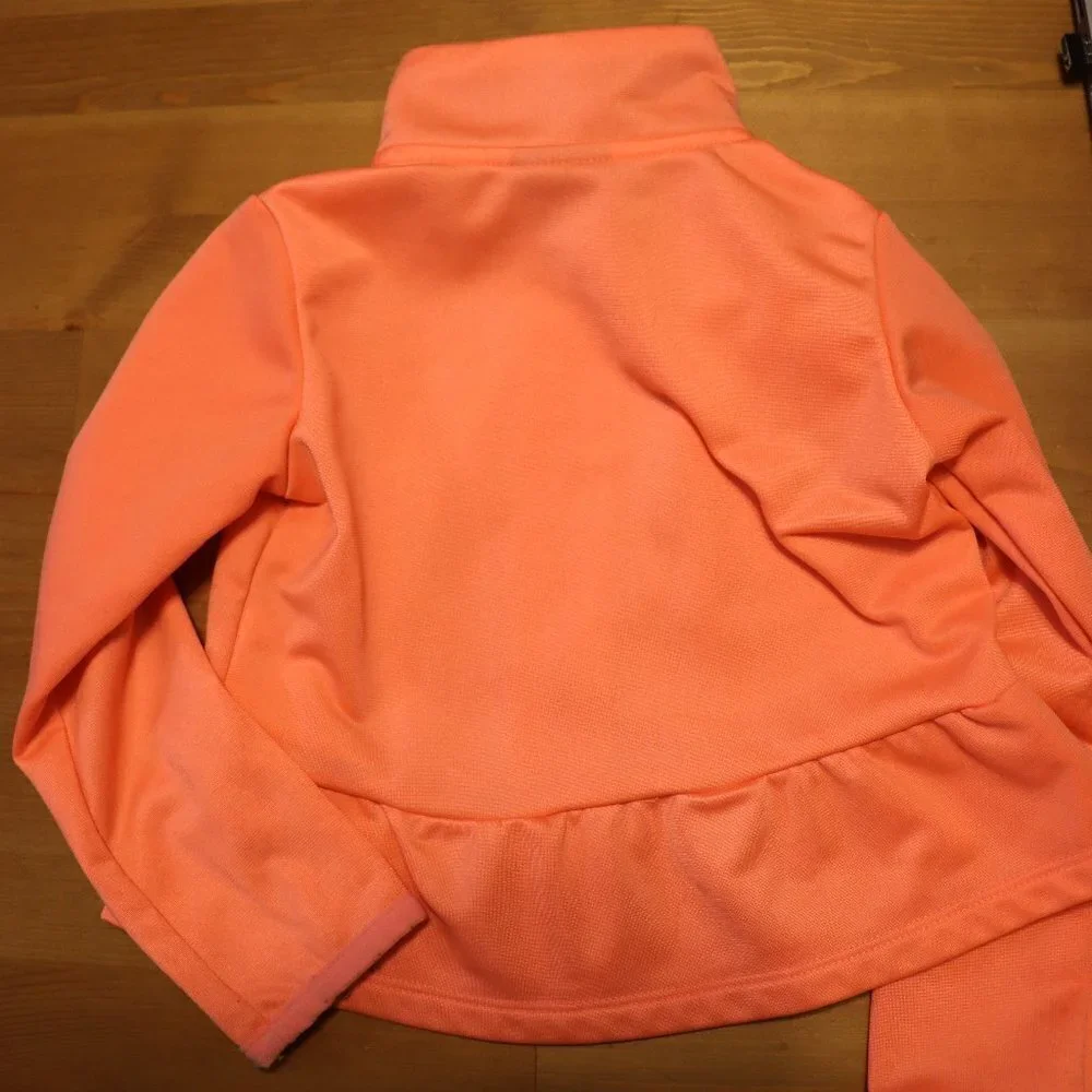 Nike Pink Zip-up Sweatshirt 2T, pink with blue writing & stars, ruffle bottom
